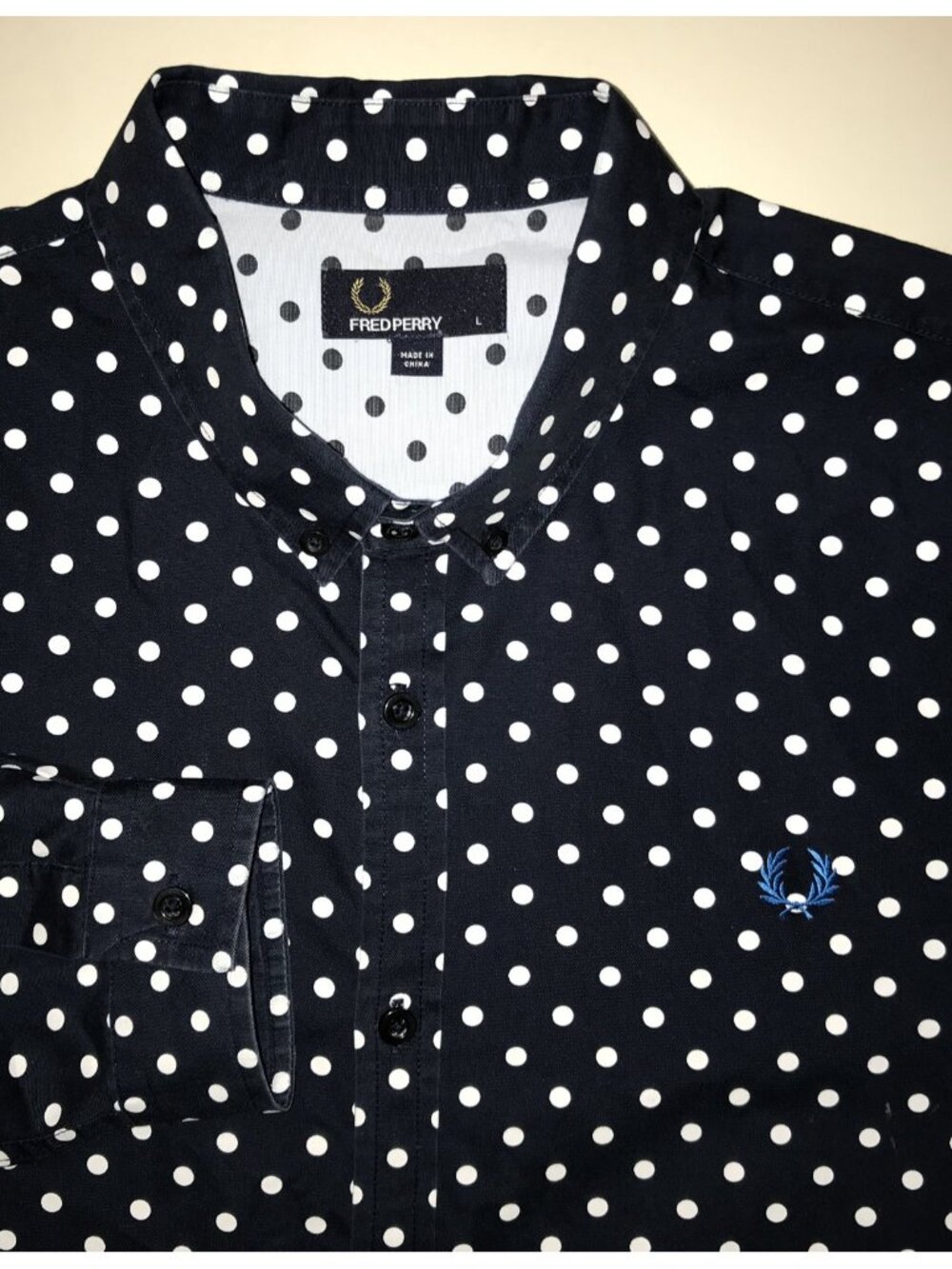 Men's Fred Perry Long Sleeve Button Front Shirt-Polka Dots-Size L